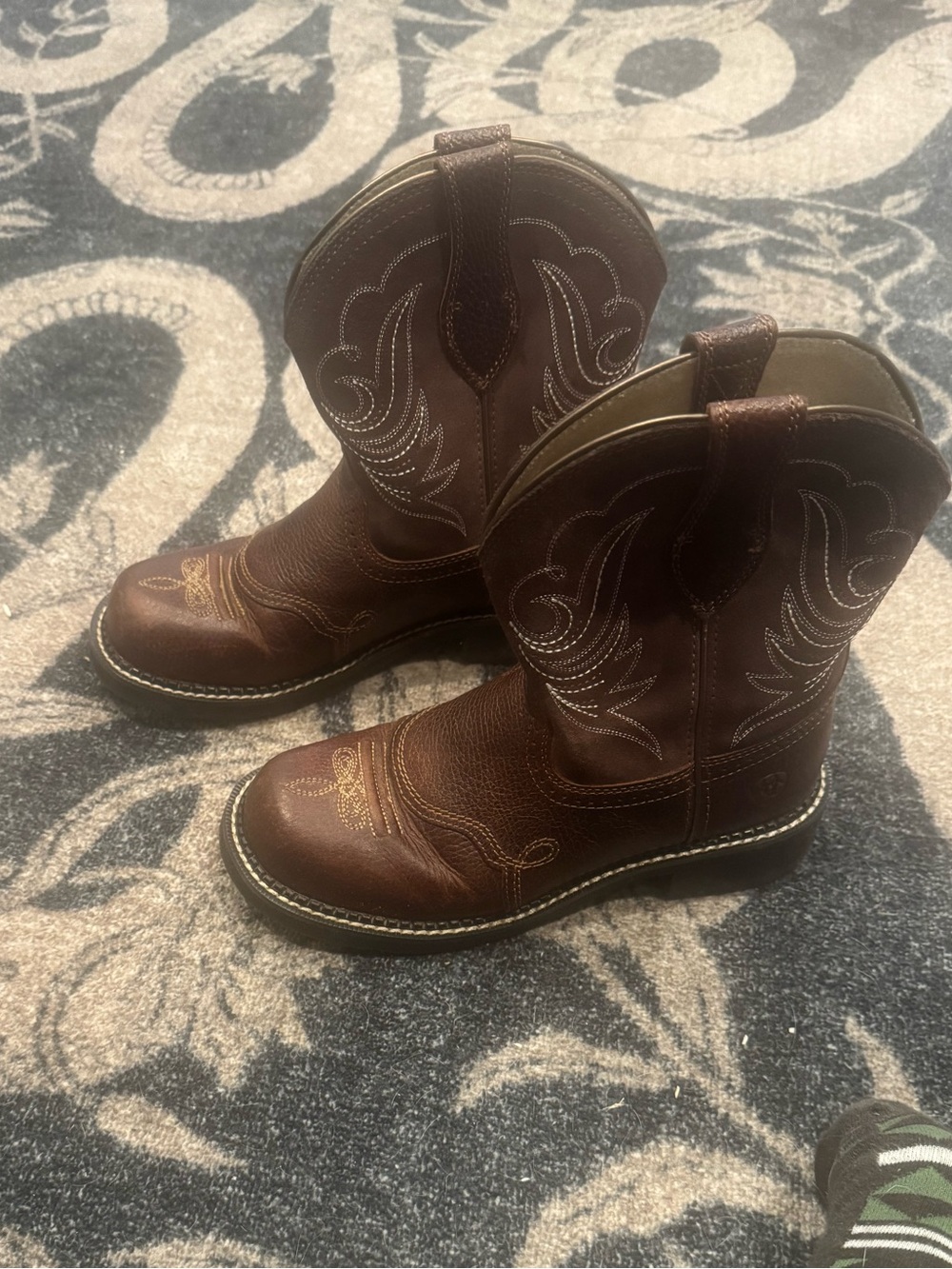 Ariat Brown Leather Western Work Boots with Stitch Accent